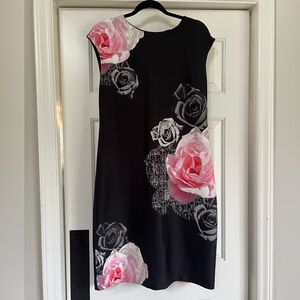 Joseph Ribkoff Floral Black and Pink Cocktail Dress Size 14